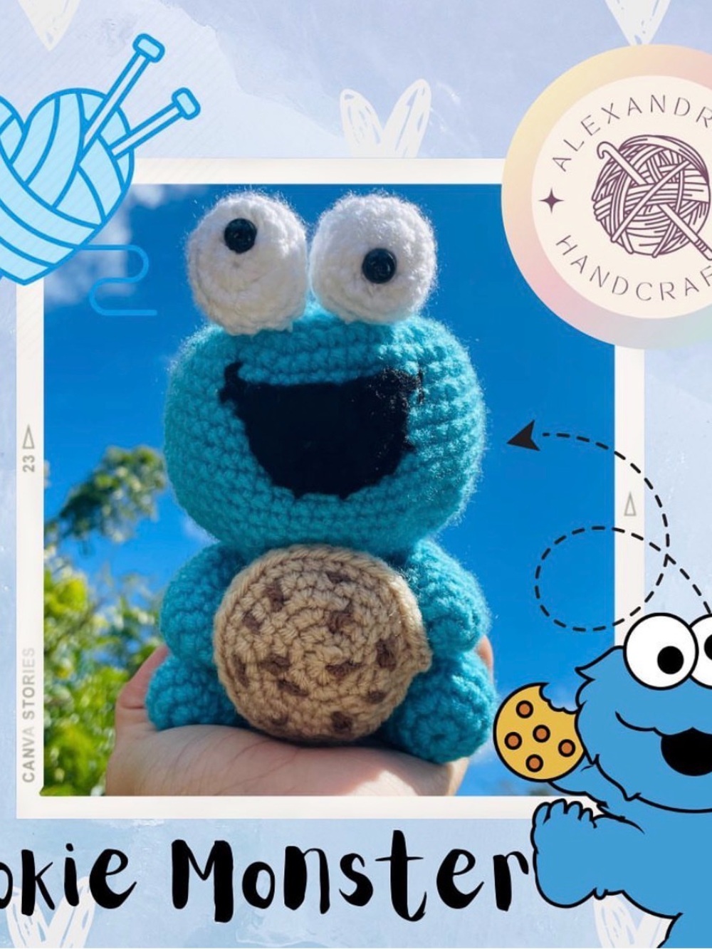 Blue Cookie Monster Crochet Plush Toy